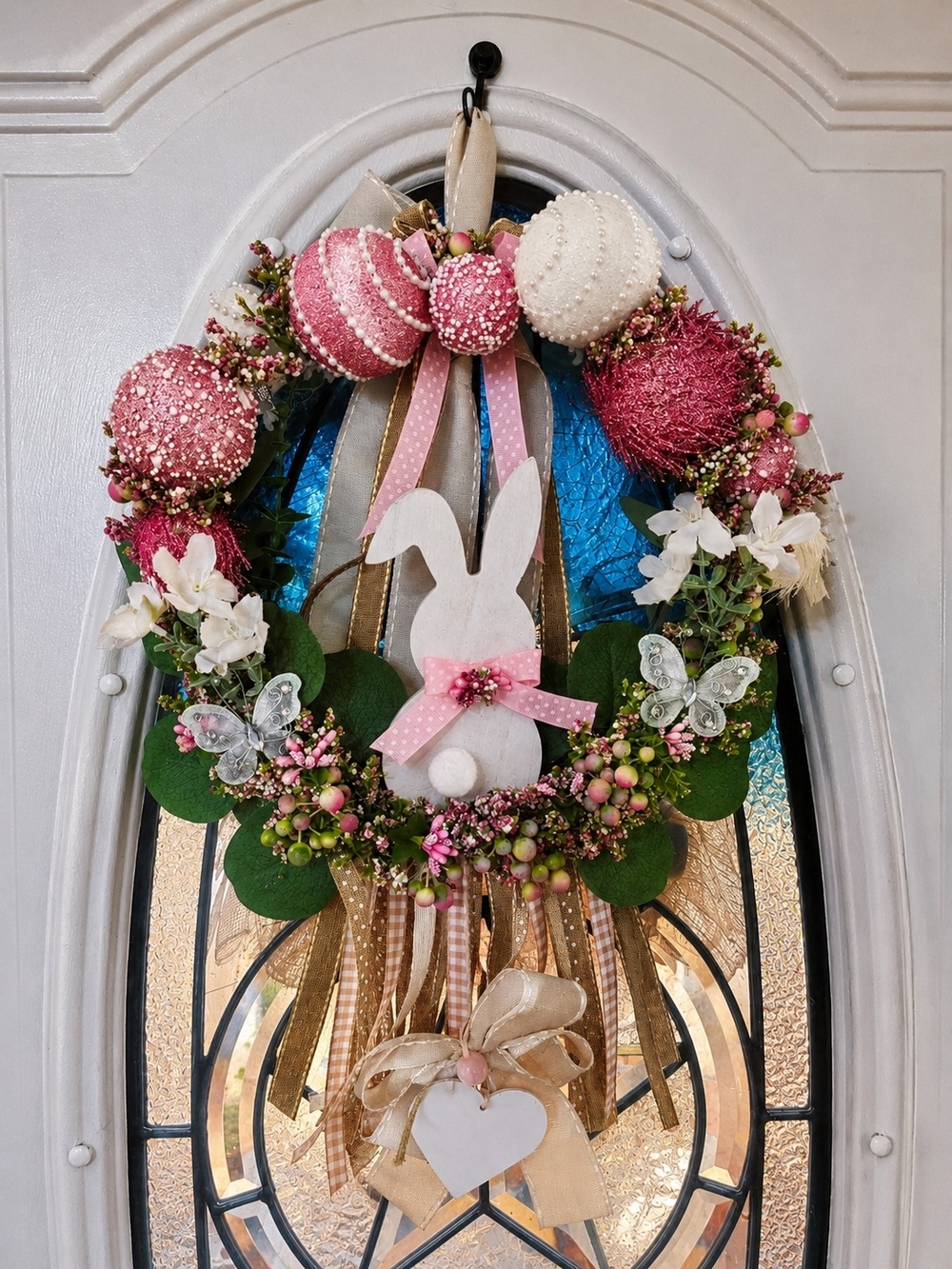 Handmade Pink & Cream Easter Bunny Wreath